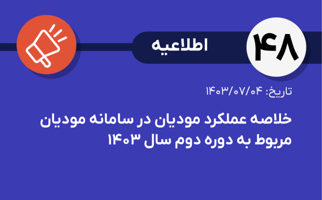 اطلاعیه شماره ۴۸- خلاصه عملکرد مؤدیان در سامانه مؤدیان مربوط به دوره دوم سال ۱۴۰۳